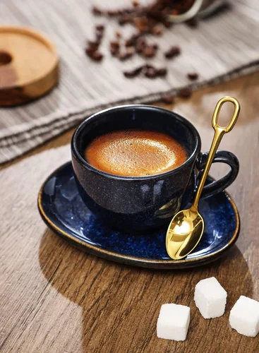 Miniatura 2 de vicrays Juego de Tazas de Café Espresso de Cerámica de 4 oz Tazas de Espresso de Porcelana con Platillos Cucharas y Soporte de Metal para Té Café