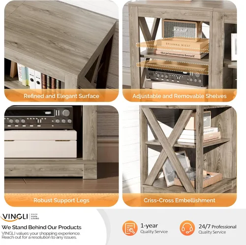 Miniatura 7 de VINGLI Soporte de TV para TV de 70 pulgadas, centro de entretenimiento de granja con almacenamiento, mesa consola de TV moderna de mediados de siglo