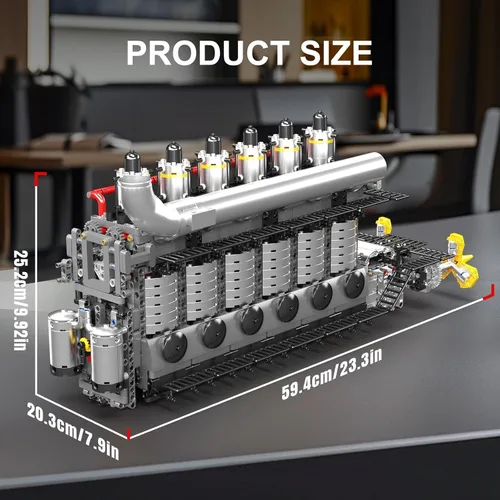 Miniatura 5 de Mould King 10209 - Juego de construcción de motor portaaviones, 3222 piezas en línea de 6 cilindros militares de aviación con pistones móviles
