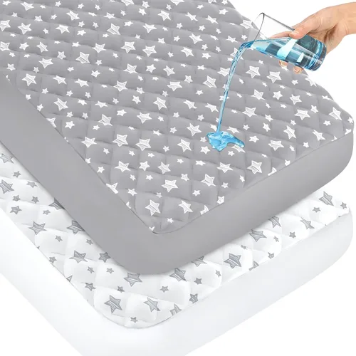 Miniatura 8 de Paquete de 2 protectores de colchón para cuna, impermeables, acolchados, de 52 x 28 pulgadas, extra suave, transpirable, para cama de niños Estrella