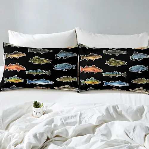Miniatura 7 de Erosebridal Fishing Fitted Sheet Twin for Boys, Big Pike Fish Black Bed Sheets for Rustic Farmhouse Lake House Decor, Fishing Bedding Set Marine