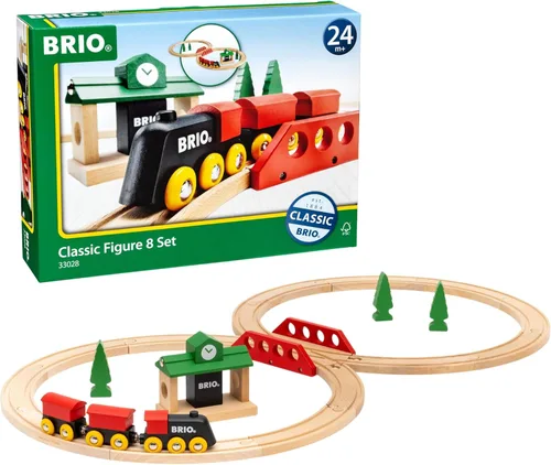 BRIO Juego Clásico en Forma de 8 - Juego de Tren de Madera con Certificación FSC de 22 Piezas y Accesorios - Incluye Tren, Estación, Árboles, Vías y