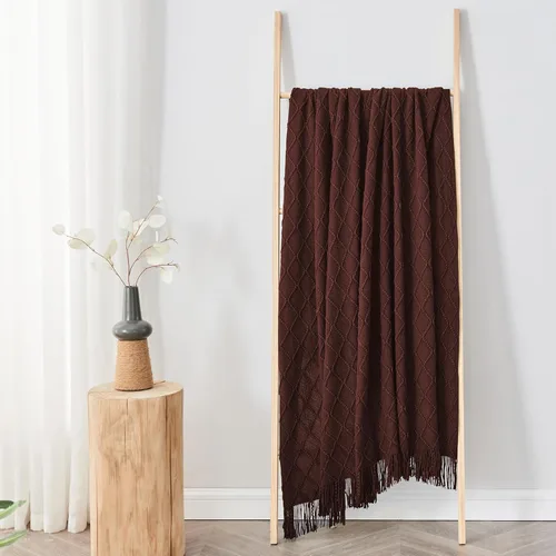 Miniatura 5 de inhand Mantas de punto para sofá y cama, manta de punto suave y acogedora con borlas, mantas decorativas ligeras y mantas decorativas de granja