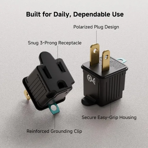 Miniatura 4 de Adaptador de toma de 2 clavijas a 3 clavijas Cable Matters de 3 paquetes [UL listado], adaptador de clavija de 3P a 2P: convierte una toma de 2 Negro
