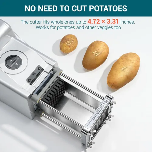 Miniatura 4 de Sopito Cortador de Papas Fritas Eléctrico Cortador de Papas de Acero Inoxidable con Cuchillas de 1/2 y 3/8 Pulgadas para Papas, Zanahorias, Pepinos