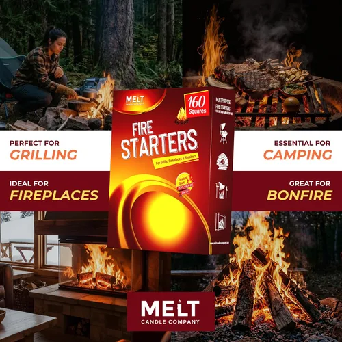 Miniatura 3 de Melt Candle Company - Iniciadores de fuego cuadrados, 160 piezas - Kit de iniciadores de fuego para fogatas, parrilla, hoguera al aire libre, hogar