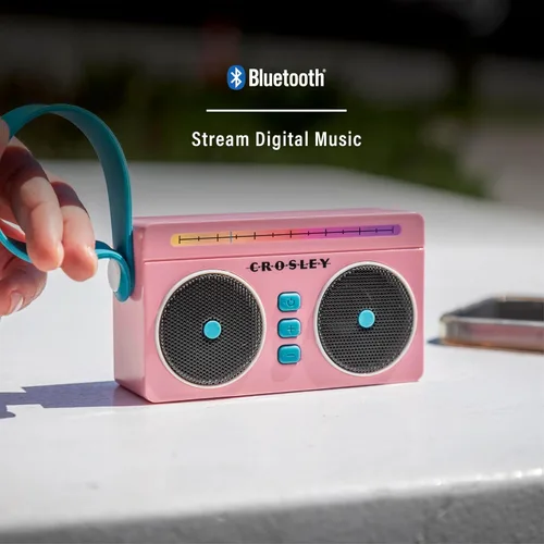 Miniatura 4 de Crosley CR3050A-FG Mini Boombox Altavoz Bluetooth Portátil Retro con Luces LED, Flamingo