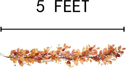 Miniatura 2 de Guirnalda de otoño de 5 pies, guirnalda de hojas artificiales de otoño, cosecha, festival, decoración de otoño con hojas de otoño y grosellas