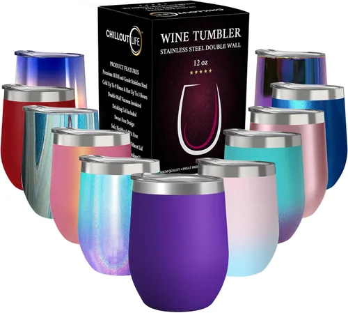 Miniatura 33 de CHILLOUT LIFE Vasos Térmicos de Vino de Acero Inoxidable de 12 oz Paquete de 2 - Vasos de Vino con Aislamiento al Vacío de Doble Pared con Tapas