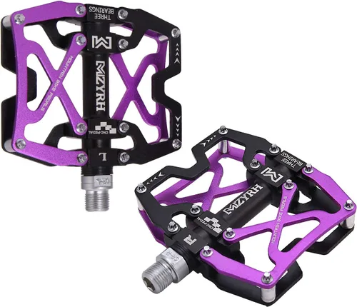 Miniatura 2 de Mzyrh - Pedales de bicicleta de montaña, ultra fuertes, coloridos, mecanizados CNC, de 9/16 pulgadas, ciclismo sellado con 3 rodamientos púrpura