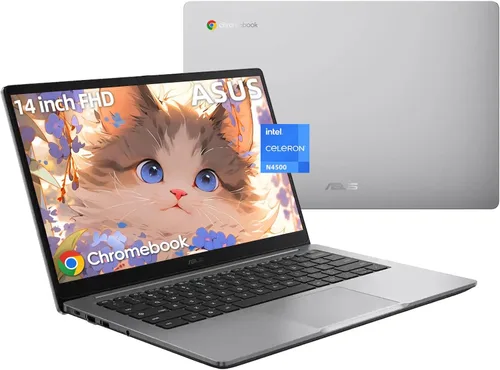 ASUS Laptop Chromebook FHD de 14 pulgadas, procesador Intel Celeron N4500, 4 GB de RAM, 64 GB eMMC, diseño ligero de grado militar, pantalla Gris