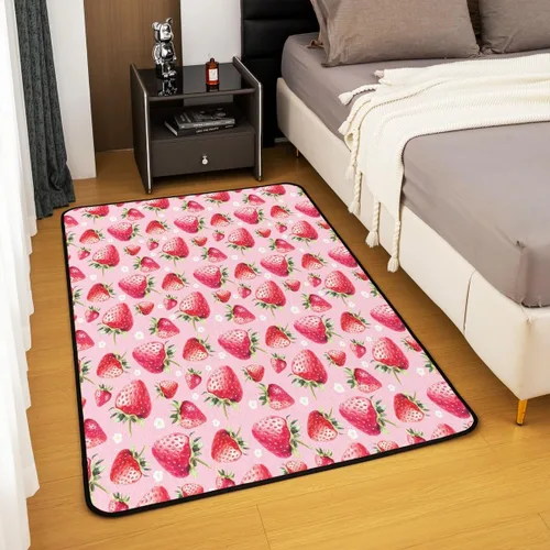 Miniatura 4 de Alfombra decorativa de fresa de 3 x 5 para niños, con estampado de frutas tropicales, para niños y niñas, alfombra con estampado de fresas dulces