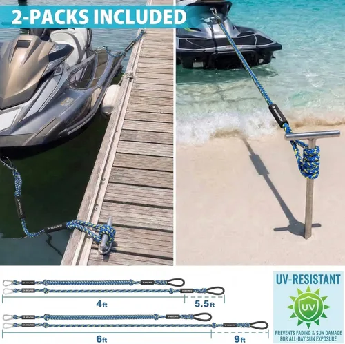 Miniatura 3 de Obcursco Líneas de Amarre Elásticas para Barco, Cuerda de Atraque con Clips de Acero Inoxidable 316, Accesorios para Jet Ski, PWC, SeaDoo, Yamaha