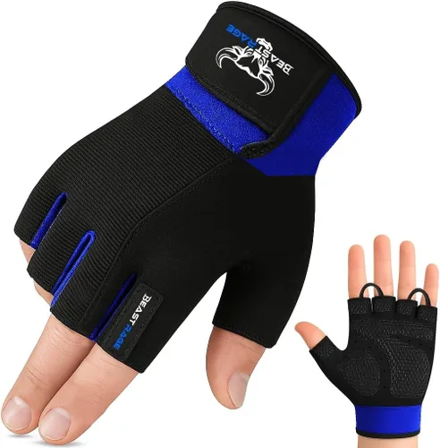 BEAST RAGE Guantes de entrenamiento para hombres, guantes de gimnasio duraderos con agarre de palma para mujeres, medio dedo, elástico,