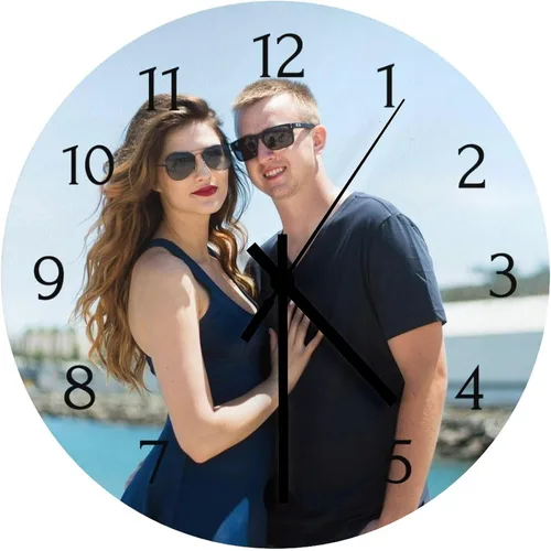 Miniatura 14 de Reloj de pared personalizado, 9.8 in redondo, texto fotográfico, electrónico silencioso, se adapta a la sala de estar, cocina, baño, decoración