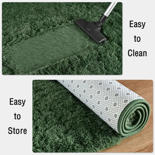 Miniatura 7 de Alfombras grandes de color verde oscuro para sala de estar, alfombra grande de 5 x 7 pies para dormitorio, alfombra de felpa gruesa para niños y A