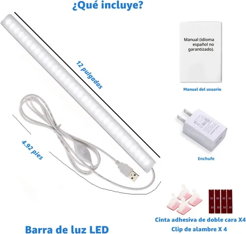 Miniatura 6 de Luz bajo gabinete, luz LED de armario de 12 pulgadas con enchufe y función de memoria, blanco frío 6000K, súper delgada regulable para banco