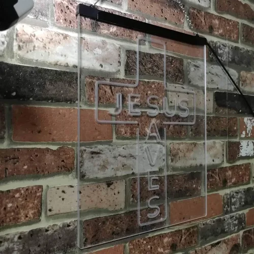 Miniatura 4 de ADVPRO Placa de pared con diseño de Jesús salva cruz, regalos de inauguración de la casa, letrero de neón LED de doble color, azul y rojo, 8.5 x 12
