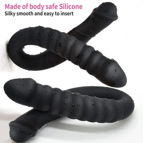 Miniatura 6 de Consolador de doble extremo de 16.53 pulgadas Dong acanalado Butt Plug con glande para estimulación anal de la vagina de doble cara pene pene
