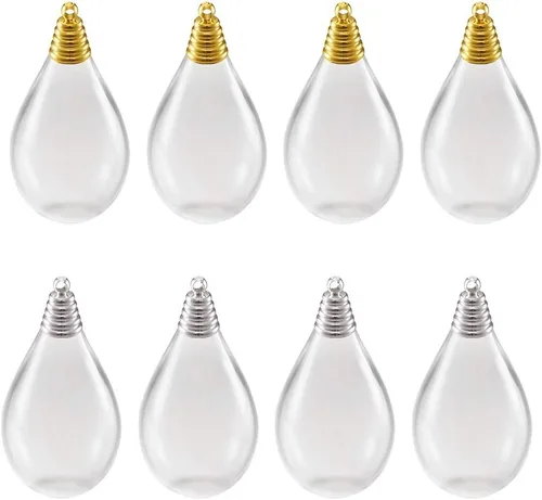 Miniatura 11 de Pandahall - 60 cuentas redondas hechas a mano de 0.551 in de vidrio transparente soplado con 5 colores de tapa de latón, botellas de bola de cristal
