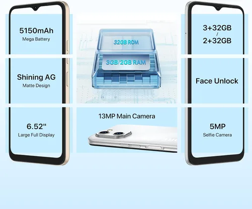 Miniatura 5 de UMIDIGI Teléfono celular G1 Dual Sim 4G LTE Global Desbloqueado Teléfono, Unisoc T610 hasta 1.8GHz, 2+32GB 256G Expandible, 6.52" HD+, 5150mAh