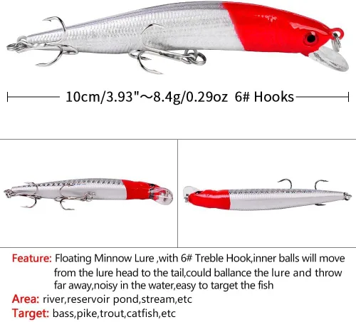 Miniatura 9 de 10 señuelos de pesca – Cebo de natación realista, señuelo duro Minnow para trucha, cebos duros para agua salada y agua dulce