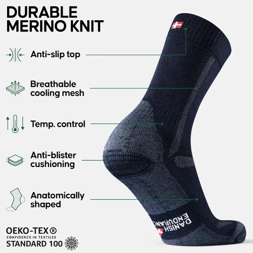 Miniatura 2 de DANISH ENDURANCE Calcetines de senderismo de lana merino para hombres y mujeres, longitud media y térmicos, paquete de 3