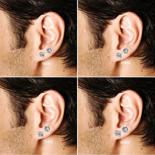 Miniatura 6 de Jstyle 2 pares de aretes magnéticos de acero inoxidable para hombres y mujeres, circonita cúbica sin perforación, hipoalergénicos de 0.197-0.315 in