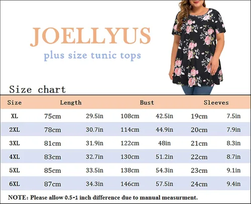 Miniatura 6 de Blusas de talla extragrande para mujer, camisas de túnica manga corta, informal, estilo floral, blusas fluidas