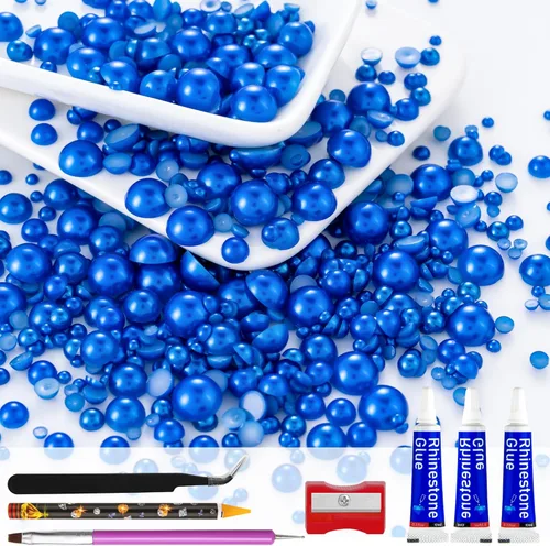 Miniatura 20 de 60g de Perlas Acuamarina Dorada con Diamantes de Imitación para Manualidades Tamaño Mixto 3mm-10mm Color AB Redondas Perlas Medias Planas Conjunto