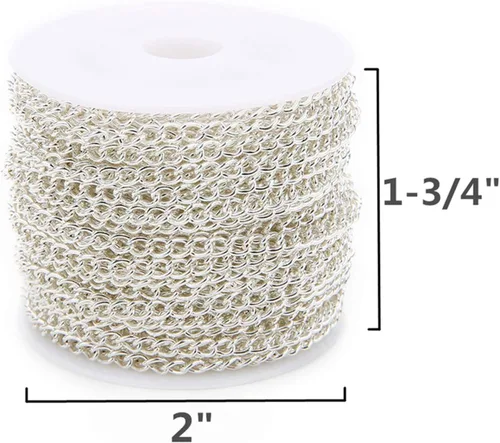 Miniatura 2 de SWTOOL Cadenas de eslabones de metal de plata de 60 pies/20 yardas, cadena de hierro a granel para hacer cadenas de joyería y manualidades, 2 rollos
