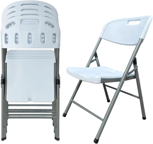 Miniatura 11 de BTEXPERT Silla plegable blanca con marco de acero, silla plegable comercial resistente, asiento de plástico HDPE, silla de eventos para interiores