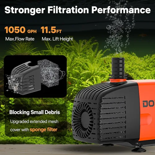 Miniatura 2 de Doko Bomba de agua sumergible, bomba de agua para acuario de 1050 GPH con cubierta de malla extendida y esponja, bomba de estanque ultra silenciosa
