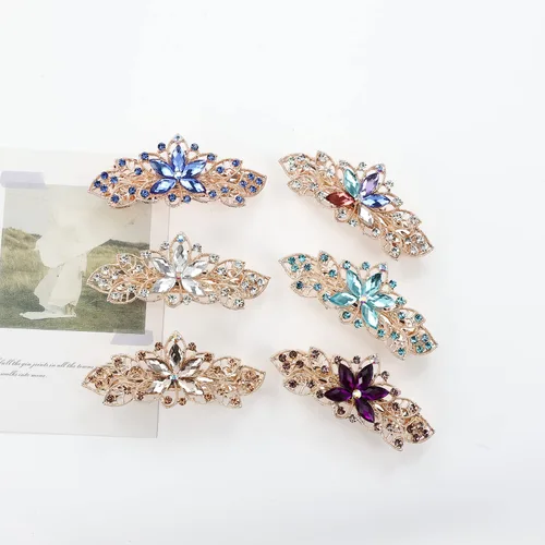 Miniatura 8 de Lawie Paquete de 6 pinzas para el cabello de metal con diamantes de imitación brillantes con diamantes de imitación de flores francesas, pinzas