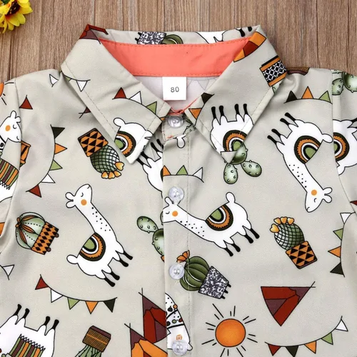Miniatura 88 de Conjunto de camisa de manga corta con botones y pantalones cortos casuales con diseño de flamingo, para bebés y niños de 1 a 6 años, atuendos