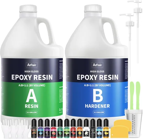 Kit de Resina Epoxi de 1 Galón (0.5 Gal×2), Resina de Arte Cristalina Transparente, Fuerte Anti-Amarilleamiento Sin Burbujas 1:1 Fundición y