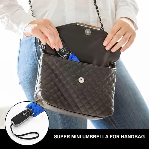 Miniatura 107 de LEAGERA Paraguas de viaje compacto para bolso, mango plano, impermeable para lluvia ligera