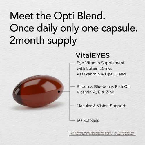 Miniatura 3 de VitalEYES - Luteína de alta potencia 20 mg y astaxantina, apoyo para la visión macular y clara, vitaminas A, E, zinc, magnesio, suplemento ocular