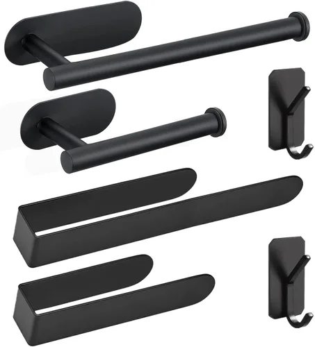 Miniatura 23 de HUFEEOH Paquete de 2 soportes adhesivos para toallas de mano, soporte adhesivo para toallas montado en la pared, soporte de toalla de cocina