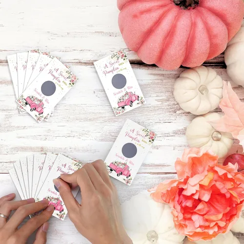 Miniatura 4 de Paquete de 60 tarjetas de rascar de calabaza de otoño para baby shower, una pequeña calabaza dulce está en camino, juego de baby shower, fiesta