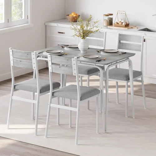 Miniatura 12 de GarveeHome Mesa de comedor para 4, juego de mesa pequeña y sillas de 4, juego de dinette cuadrado para 4, juego de 5 piezas para cocina y comedor