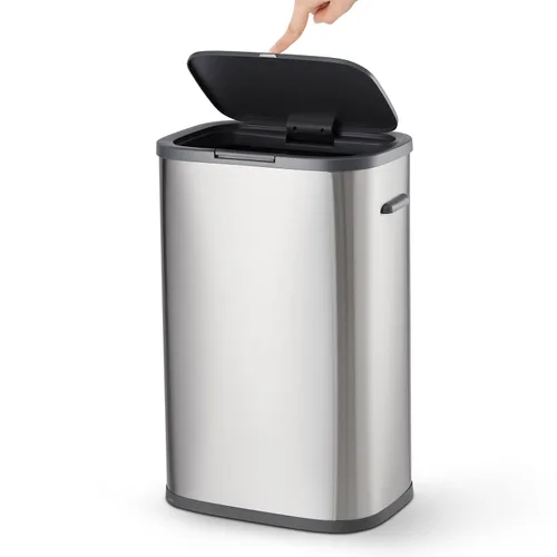 Miniatura 9 de Fashionwu Bote de basura rectangular de acero inoxidable de 50L/13 galones con pedal de pie, tapa de cierre suave plateado