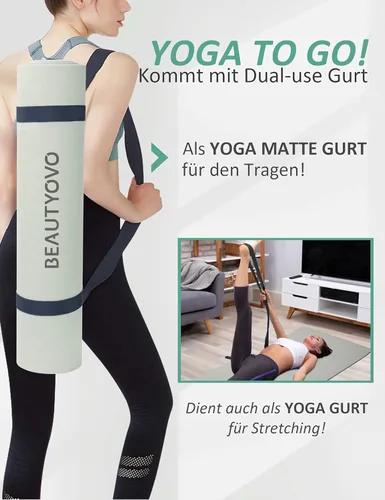 Miniatura 5 de Tapete de yoga con correa, 1/3 pulgadas extra gruesa, de doble cara, antideslizante, tapetes profesionales de TPE para mujeres y hombres, tapete
