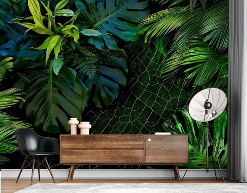 Miniatura 3 de Bormia - Papel tapiz de pared verde Monstera con hojas de plátano, hojas de plátano, sin costuras, calcomanías de pared para sala de estar, 034