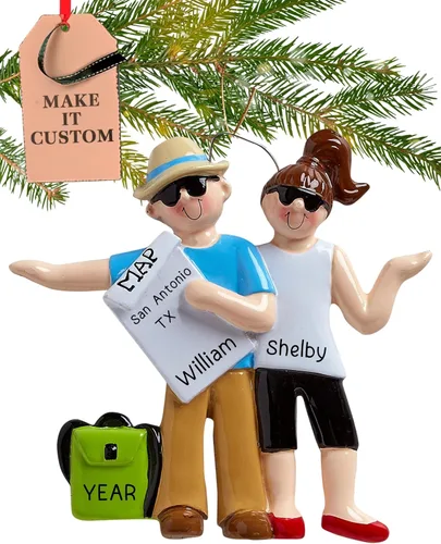 Adorno personalizado para parejas de autostop 2026 | Adornos de Navidad de viaje personalizados 24 horas, grabado con láser, regalo de recuerdo de