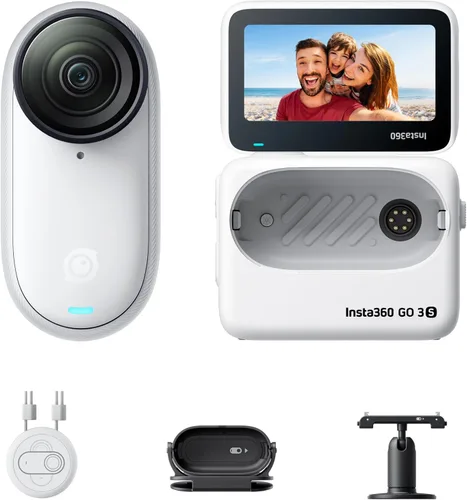 Insta360 GO 3S - 128 GB Blanca 4K Cámara de vlog portátil pequeña, POVs con manos libres, montaje en cualquier lugar, estabilización, vida útil de