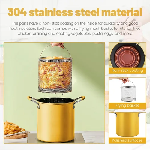 Miniatura 3 de UKQRRTC Olla para freír con cesta coladora, sartén de acero inoxidable, resistente al calor, mini freidora de aceite, recipiente de aceite