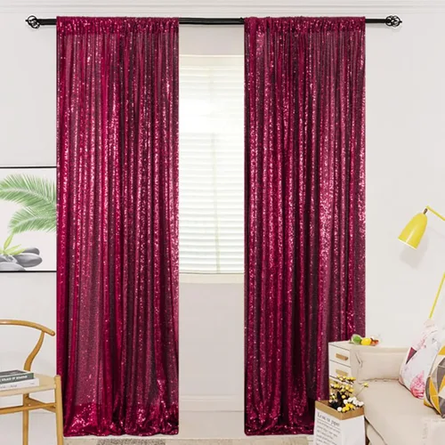 ShinyBeauty Cortinas de Lentejuelas 2 Paneles 2ftx8ft Wine Telón de Fondo con Brillantina para Videos de YouTube Cortinas de Lentejuelas Borgoña