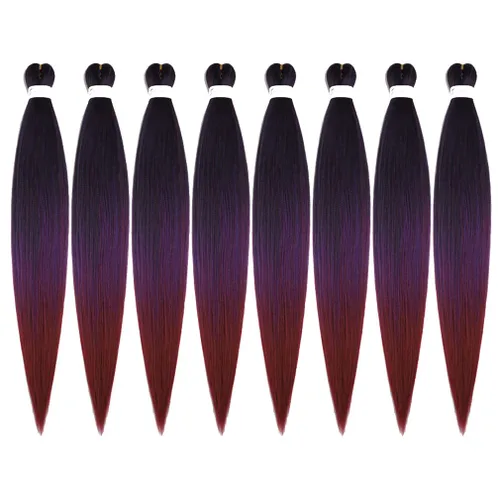 Miniatura 31 de Extensiones de cabello trenzado morado preestiradas, 20 pulgadas, 2 piezas de cabello sintético trenzado para niñas y mujeres, fiesta, disfraz