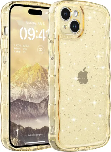 Miniatura 58 de FABSPARK Funda para iPhone 14 Pro Max, bonita funda colorida con láser, retro, exquisita, rizada, borde ondulado, protector estético de TPU suave